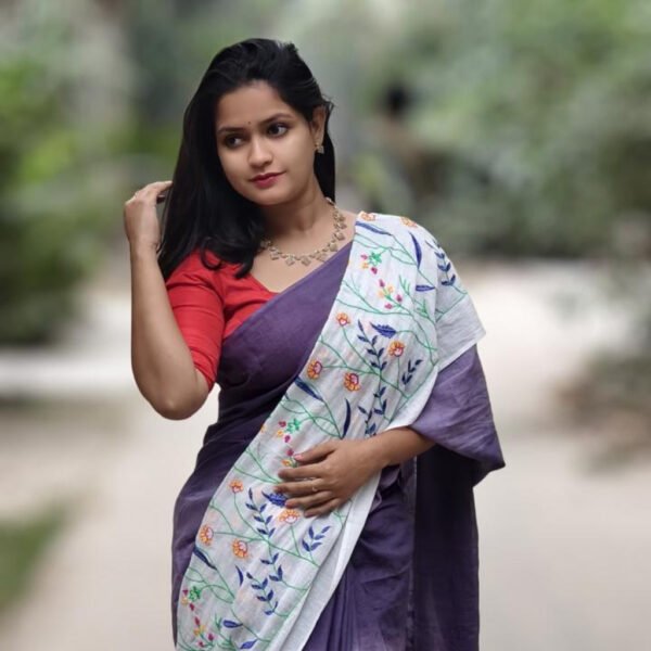 Elegant Cotton Saree with Beautiful Embroidery Work