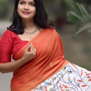 Elegant Cotton Saree with Beautiful Embroidery Work - Image 5