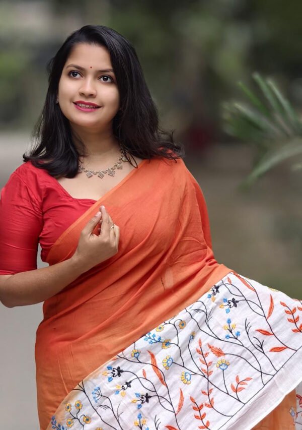 Elegant Cotton Saree with Beautiful Embroidery Work