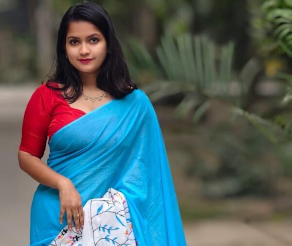 Elegant Cotton Saree with Beautiful Embroidery Work