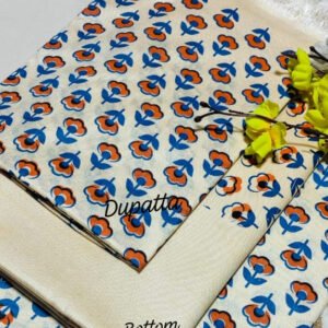 New Latest Collection – Dupion Slub Flower Print Suit Set - Image 6