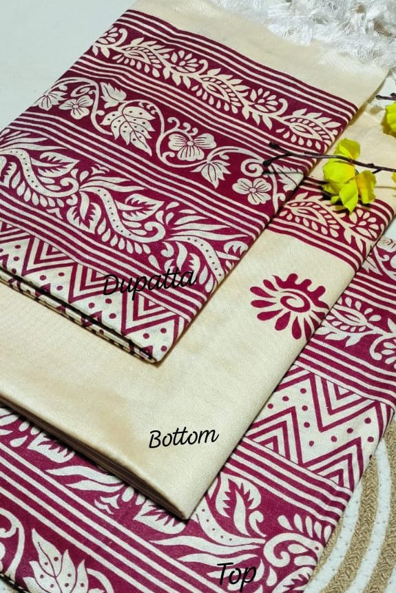 New Latest Collection – Dupion Slub Flower Print Suit Set