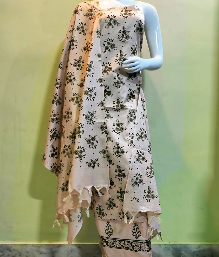 New Latest Collection – Dupion Slub Flower Print Suit Set - Image 3
