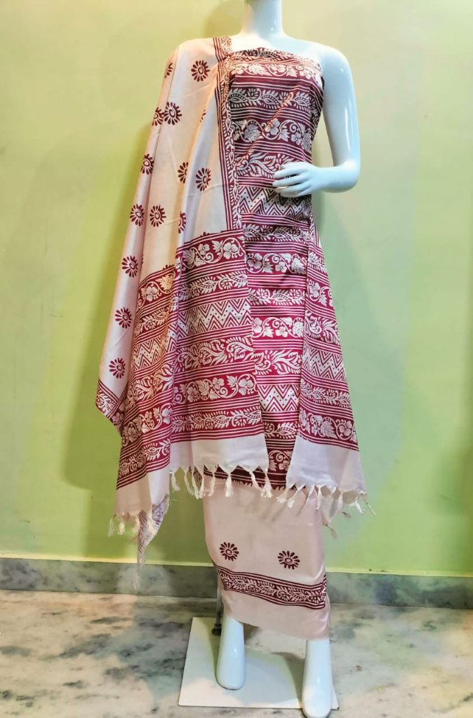 New Latest Collection – Dupion Slub Flower Print Suit Set - Image 2