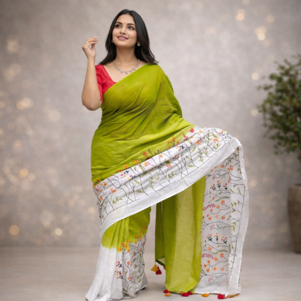 Elegant Cotton Saree with Beautiful Embroidery Work