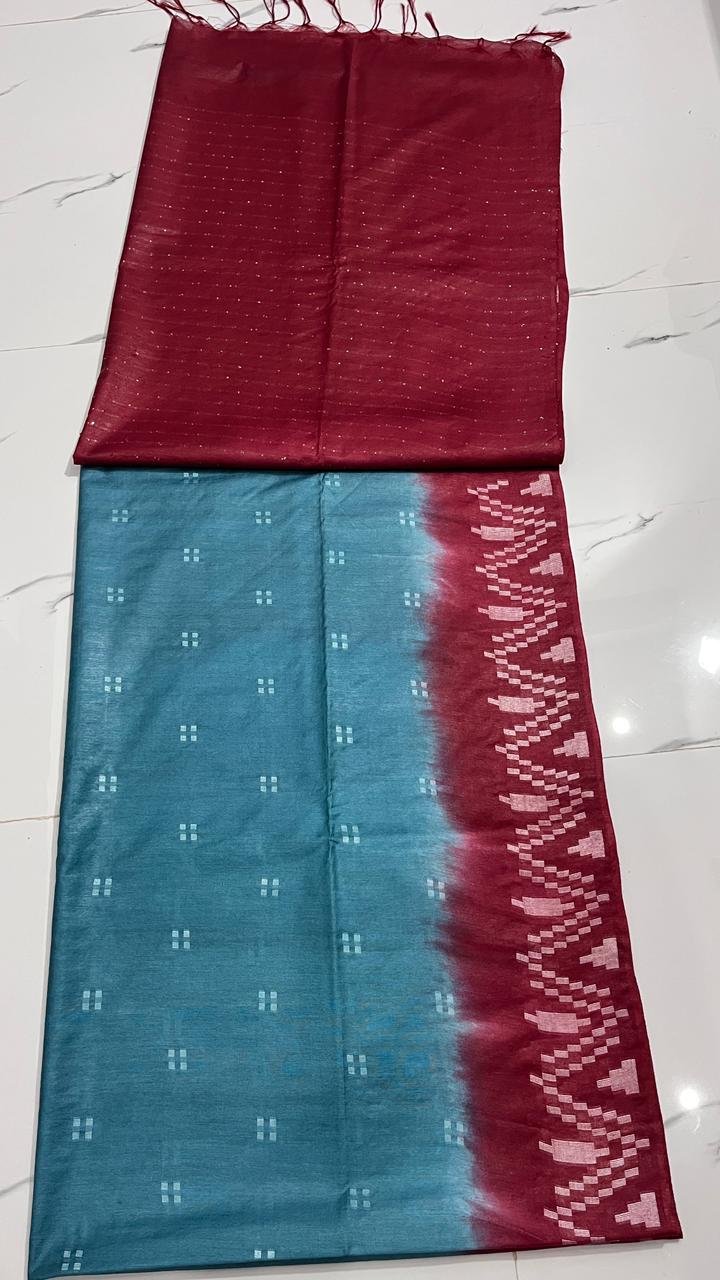 Kota viscose silk saree with white dupion weaving design - Image 5