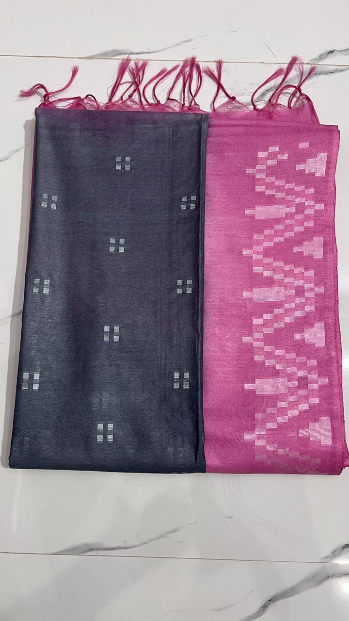 Kota viscose silk saree with white dupion weaving design - Image 6