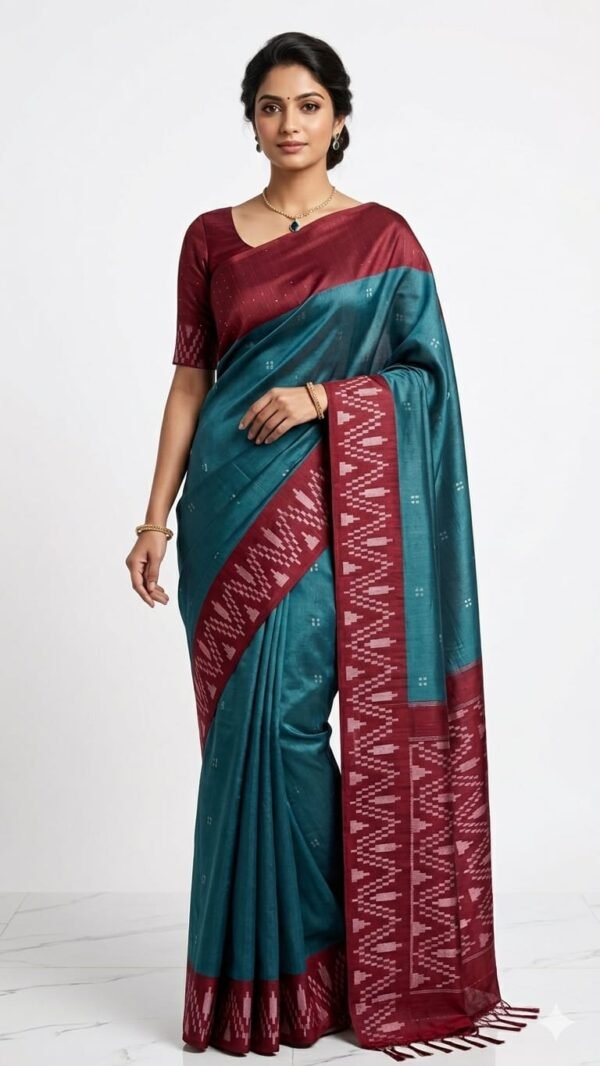 Kota viscose silk saree with white dupion weaving design