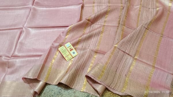 Tussar by Staple body with Geicha Weveing pallu Beautiful jari border soft silk saree