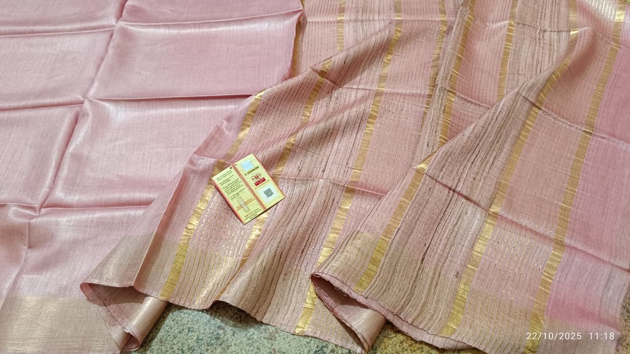 Tussar by Staple body with Geicha Weveing pallu Beautiful jari border soft silk saree - Image 11