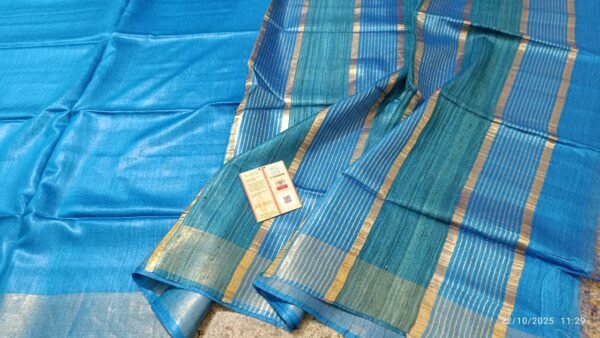 Tussar by Staple body with Geicha Weveing pallu Beautiful jari border soft silk saree