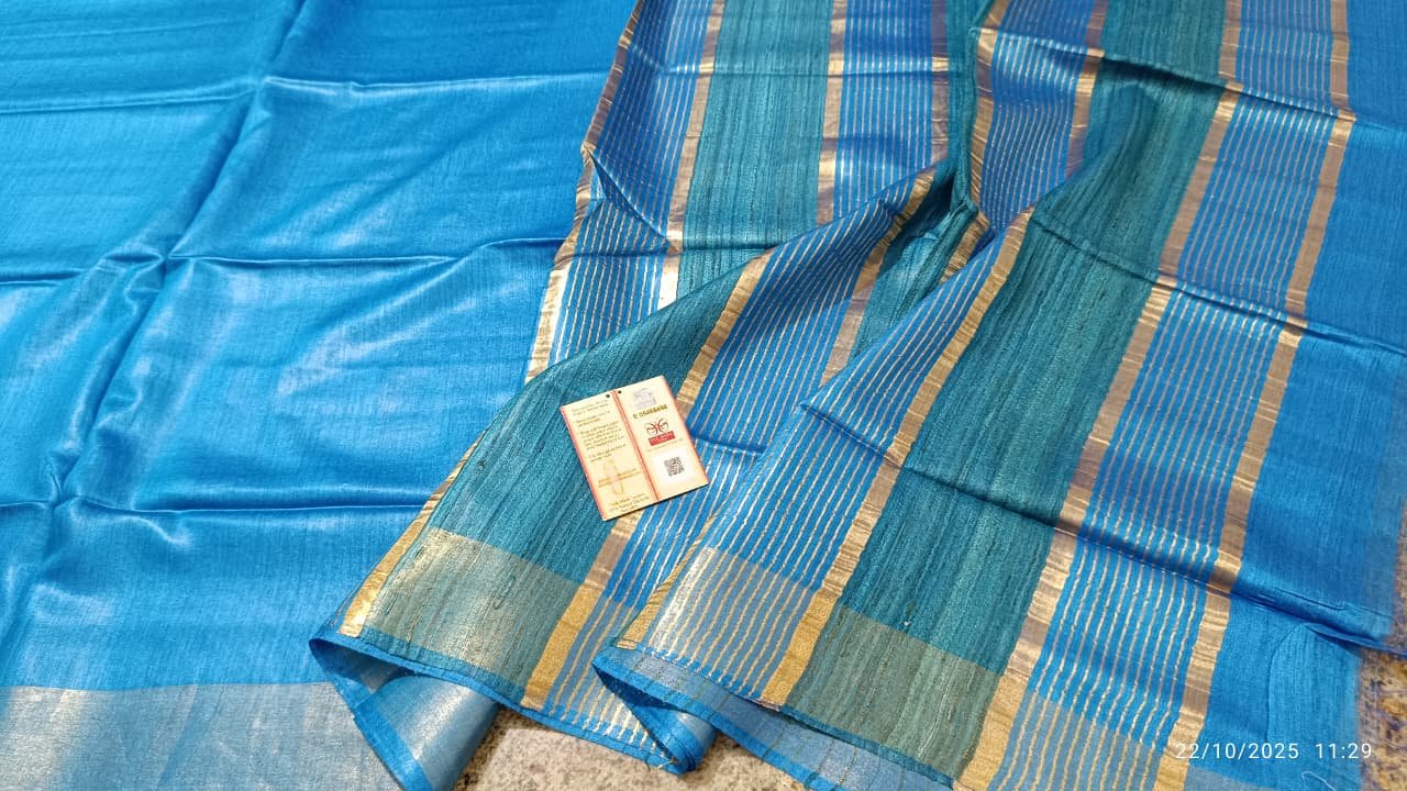 Tussar by Staple body with Geicha Weveing pallu Beautiful jari border soft silk saree - Image 12