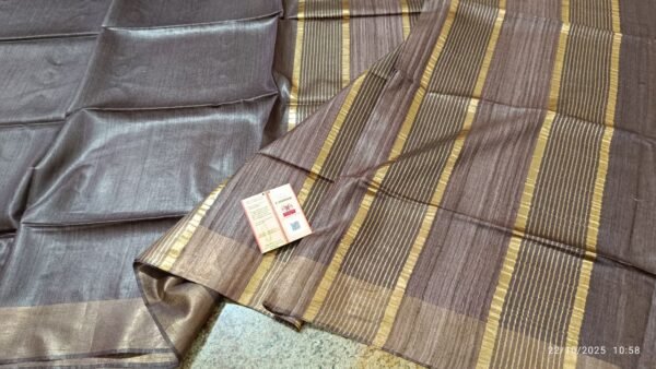 Tussar by Staple body with Geicha Weveing pallu Beautiful jari border soft silk saree