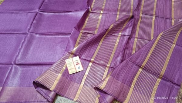 Tussar by Staple body with Geicha Weveing pallu Beautiful jari border soft silk saree