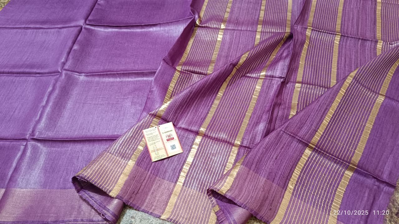 Tussar by Staple body with Geicha Weveing pallu Beautiful jari border soft silk saree - Image 14