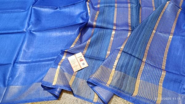 Tussar by Staple body with Geicha Weveing pallu Beautiful jari border soft silk saree
