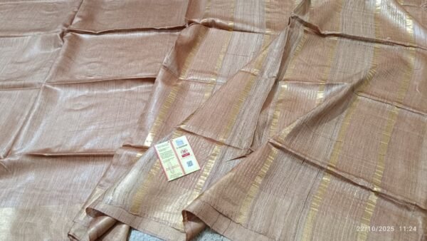 Tussar by Staple body with Geicha Weveing pallu Beautiful jari border soft silk saree