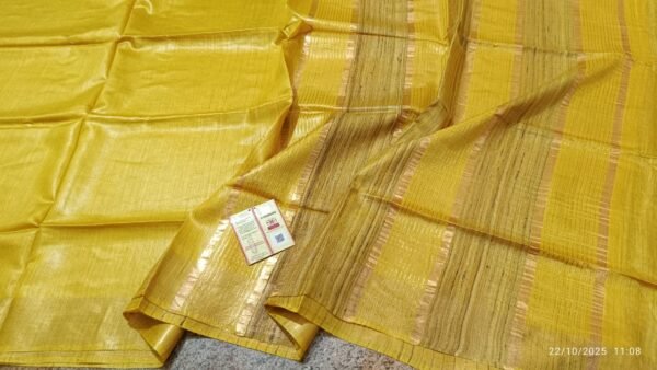 Tussar by Staple body with Geicha Weveing pallu Beautiful jari border soft silk saree