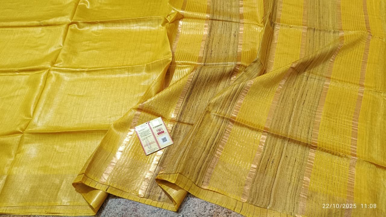 Tussar by Staple body with Geicha Weveing pallu Beautiful jari border soft silk saree - Image 6