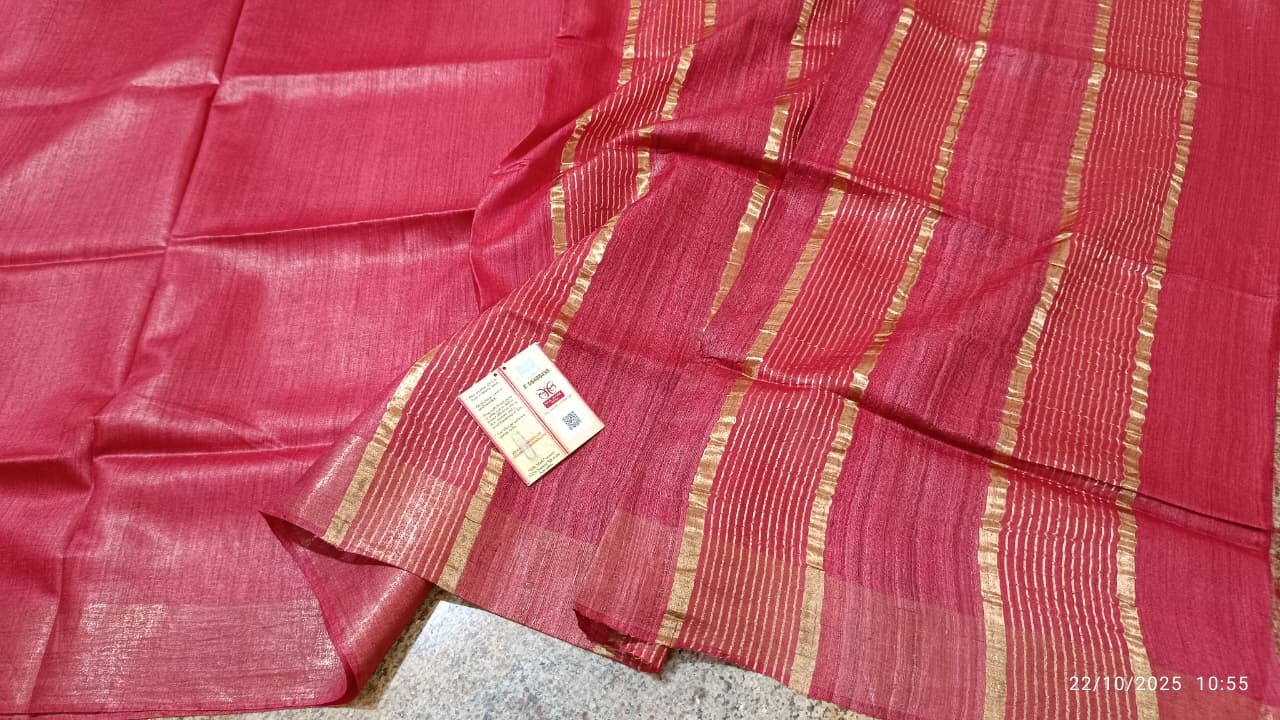 Tussar by Staple body with Geicha Weveing pallu Beautiful jari border soft silk saree - Image 5