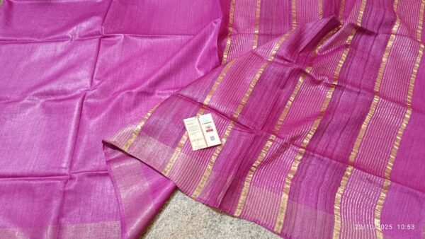 Tussar by Staple body with Geicha Weveing pallu Beautiful jari border soft silk saree