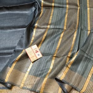 Tussar by Staple body with Geicha Weveing pallu Beautiful jari border soft silk saree - Image 4