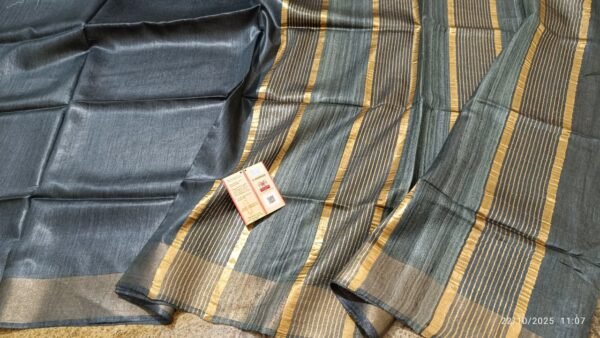 Tussar by Staple body with Geicha Weveing pallu Beautiful jari border soft silk saree