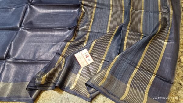 Tussar by Staple body with Geicha Weveing pallu Beautiful jari border soft silk saree