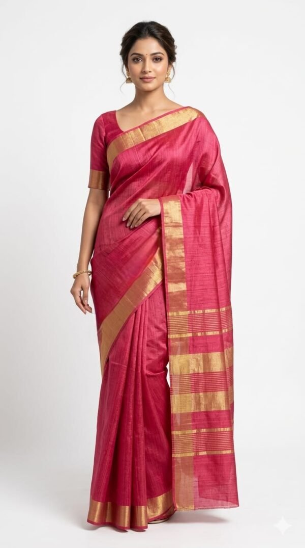 Tussar by Staple body with Geicha Weveing pallu Beautiful jari border soft silk saree