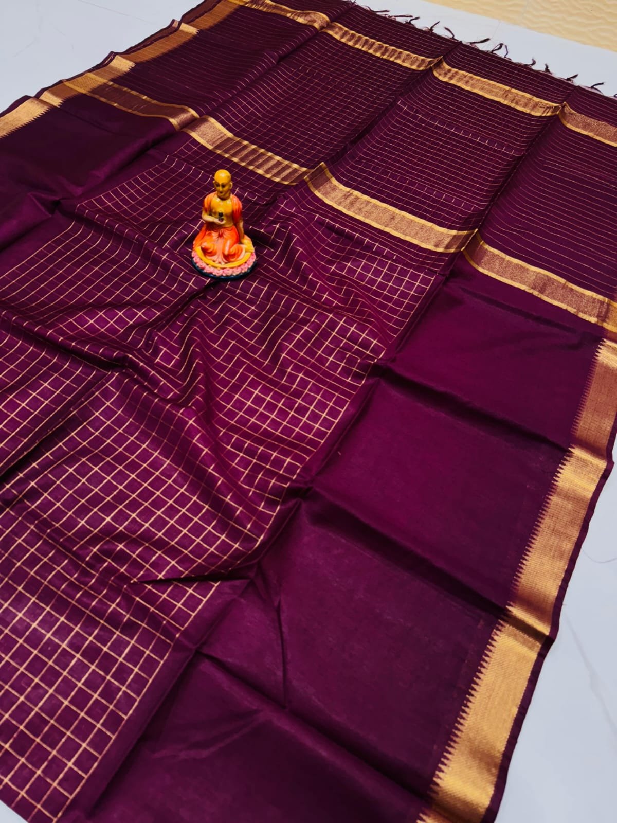 Premium Kota Satpal silk saree with golden zari check - Image 6