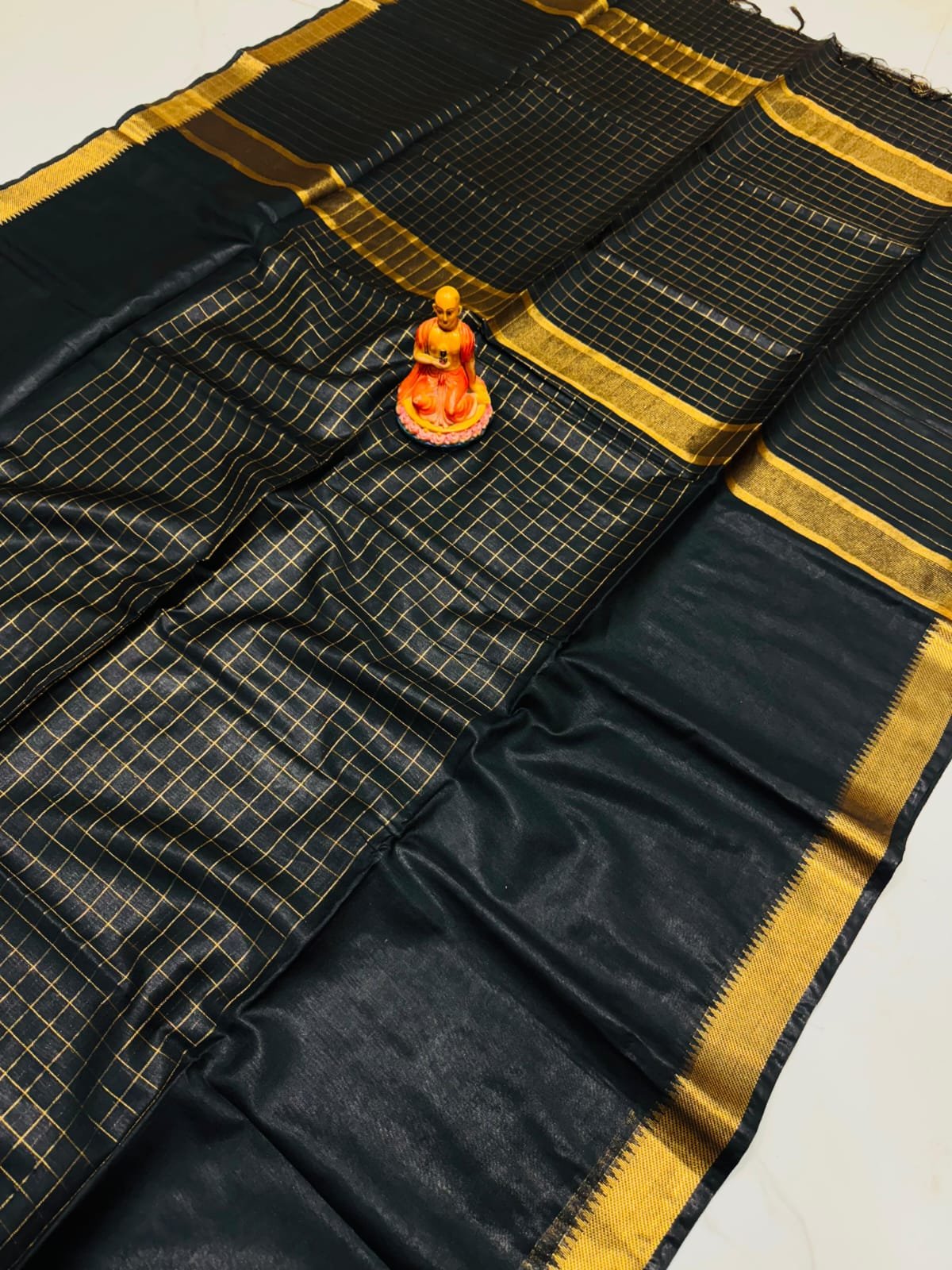 Premium Kota Satpal silk saree with golden zari check - Image 5