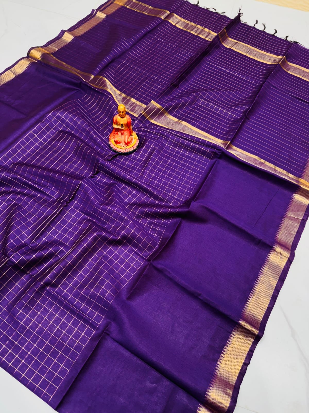 Premium Kota Satpal silk saree with golden zari check - Image 2