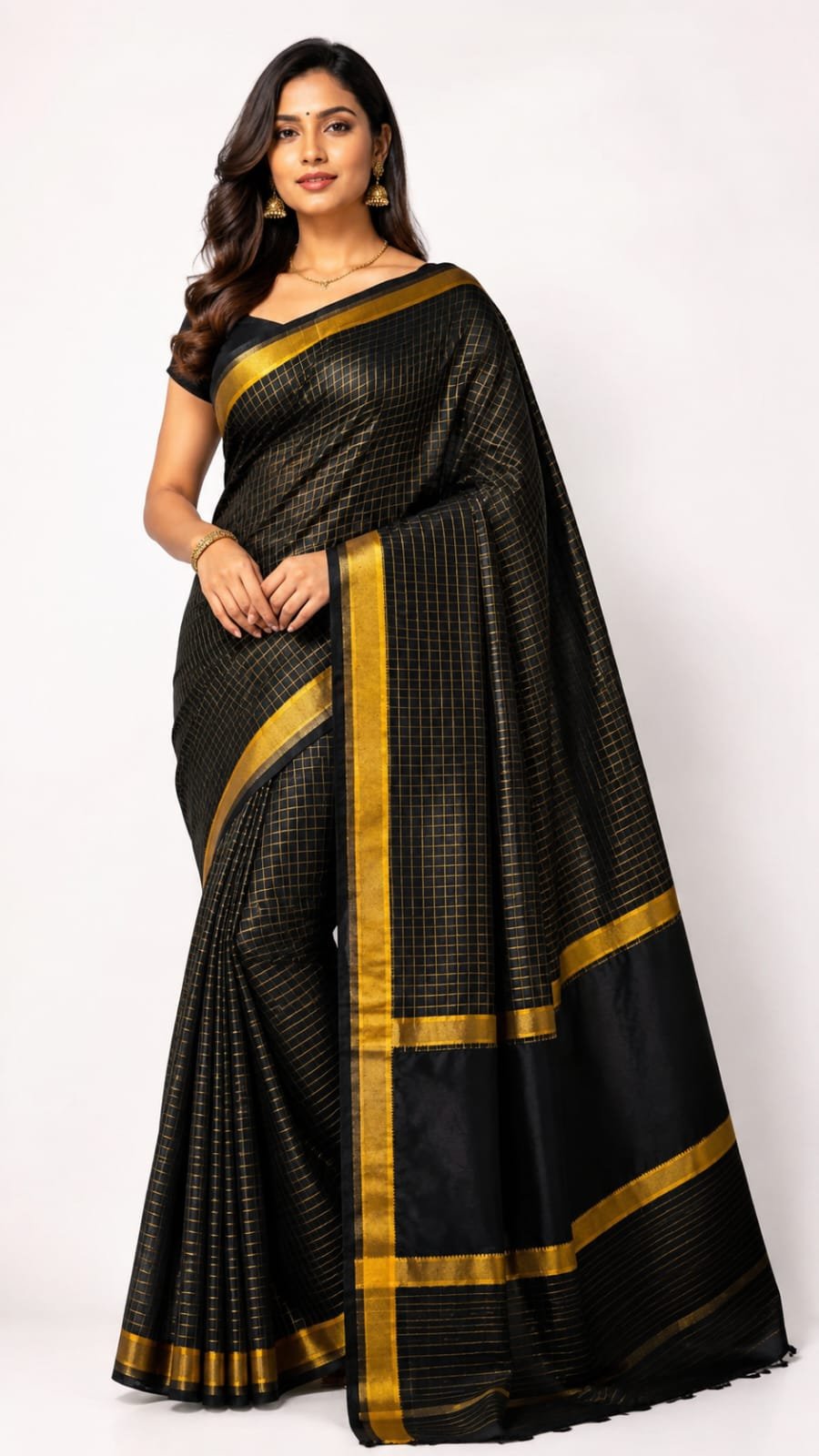 Premium Kota Satpal silk saree with golden zari check - Image 1