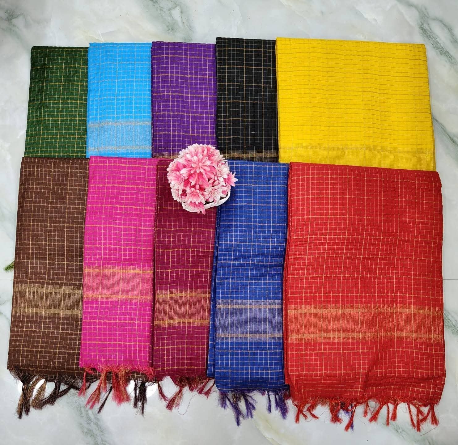 Bhagalpuri Mangalgiri saree with mini check design - Image 10