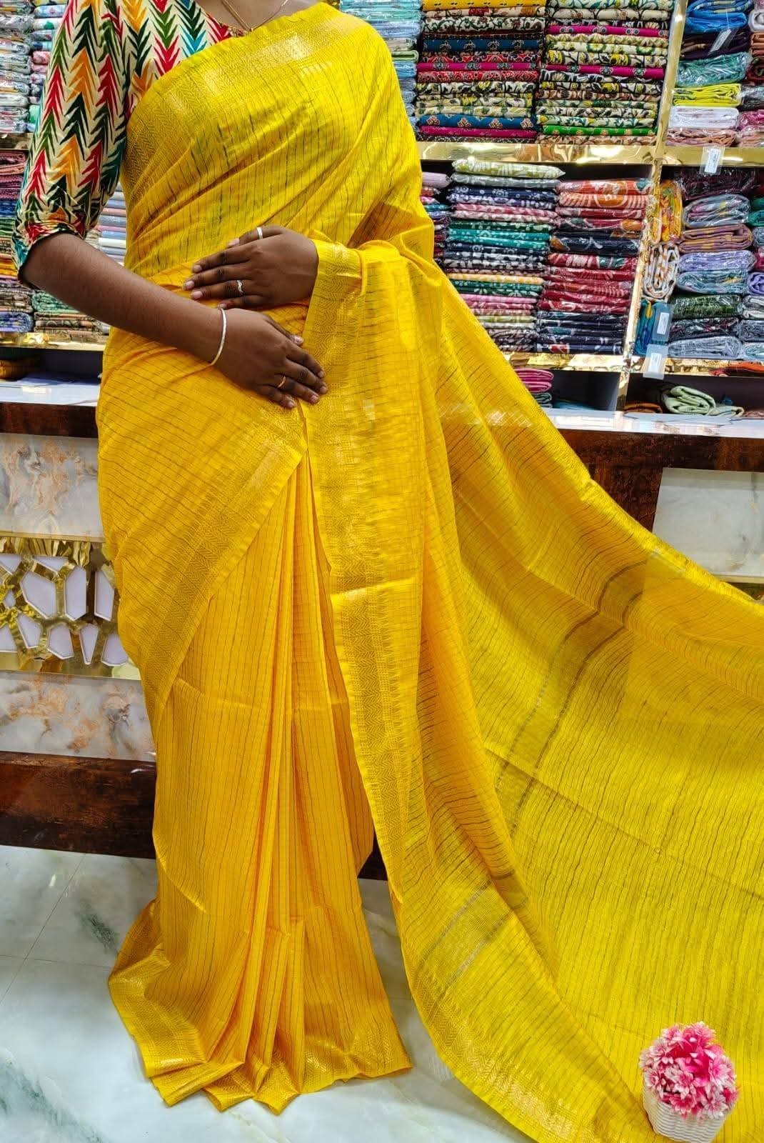 Bhagalpuri Mangalgiri saree with mini check design - Image 8