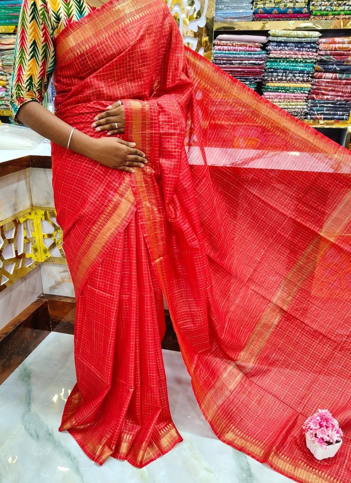 Bhagalpuri Mangalgiri saree with mini check design - Image 5
