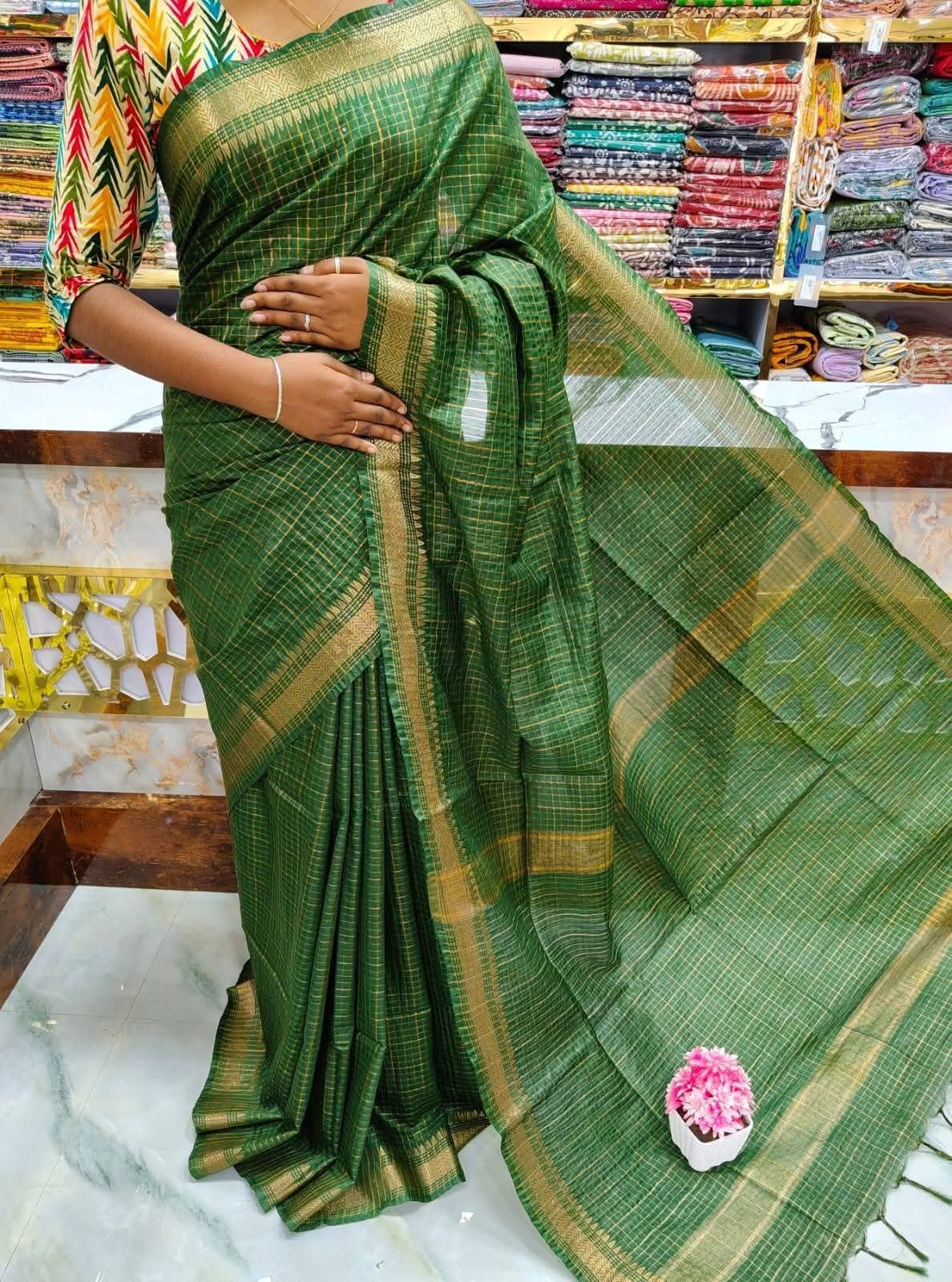 Bhagalpuri Mangalgiri saree with mini check design - Image 2