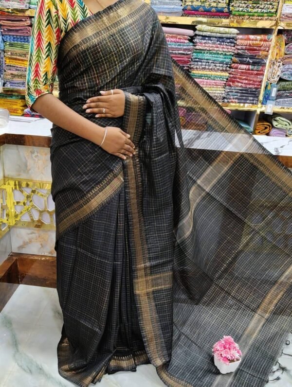Bhagalpuri Mangalgiri saree with mini check design