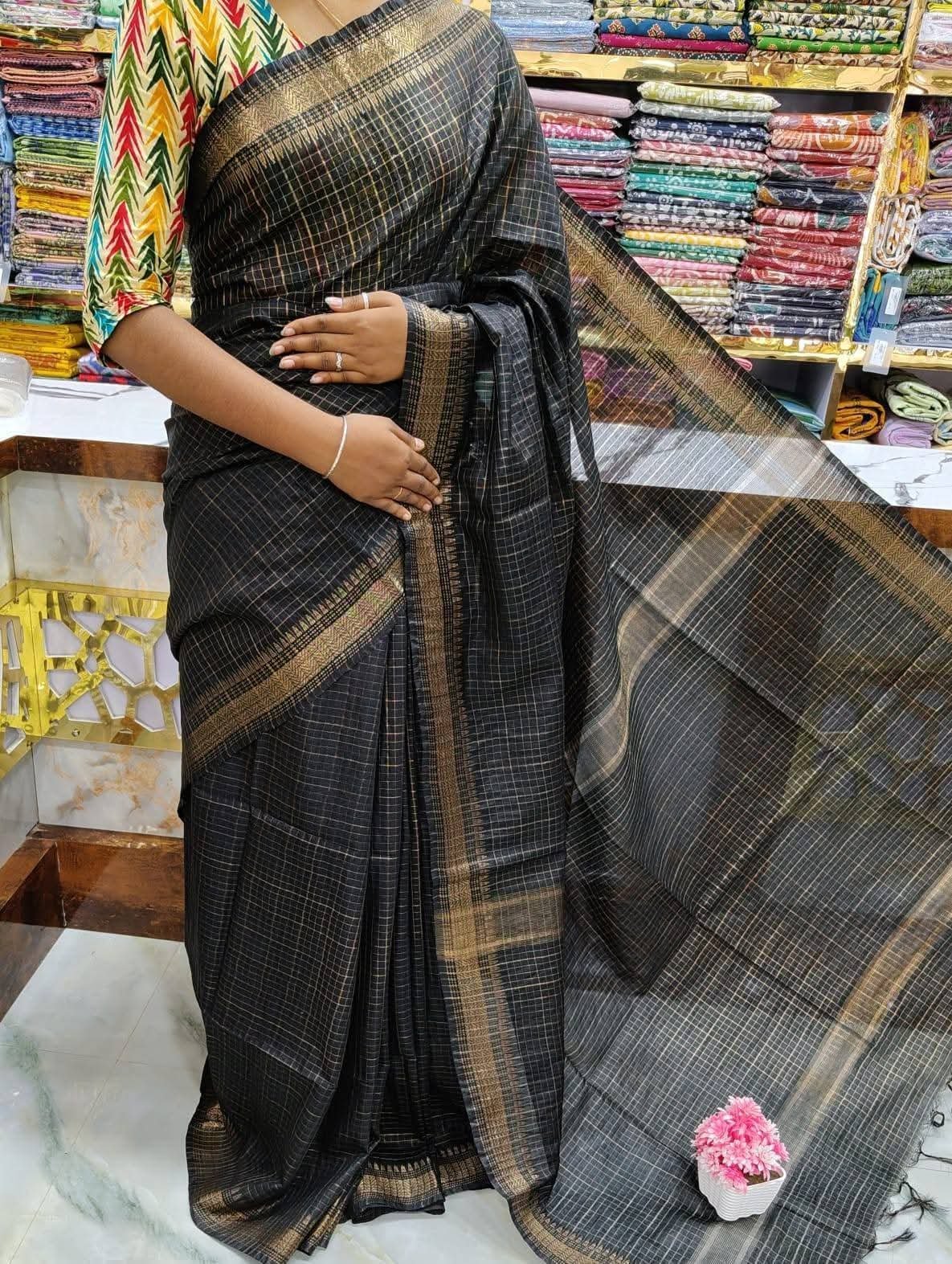 Bhagalpuri Mangalgiri saree with mini check design - Image 4