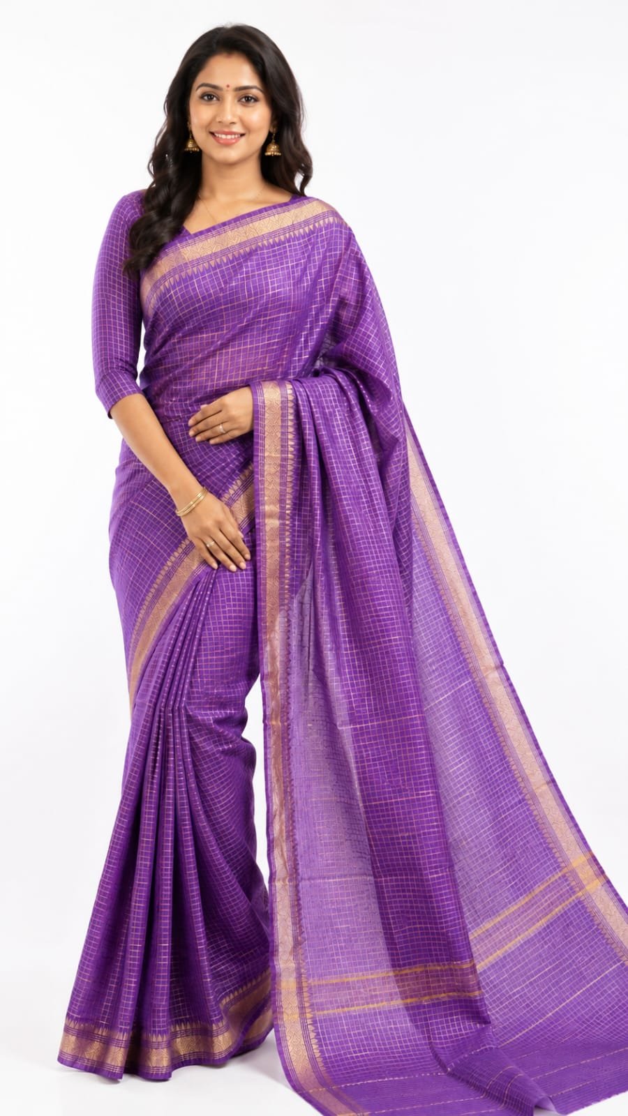 Bhagalpuri Mangalgiri saree with mini check design - Image 1