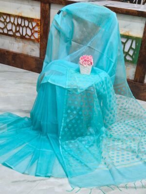 Organza pallu  cutwork saree with blouse piece
